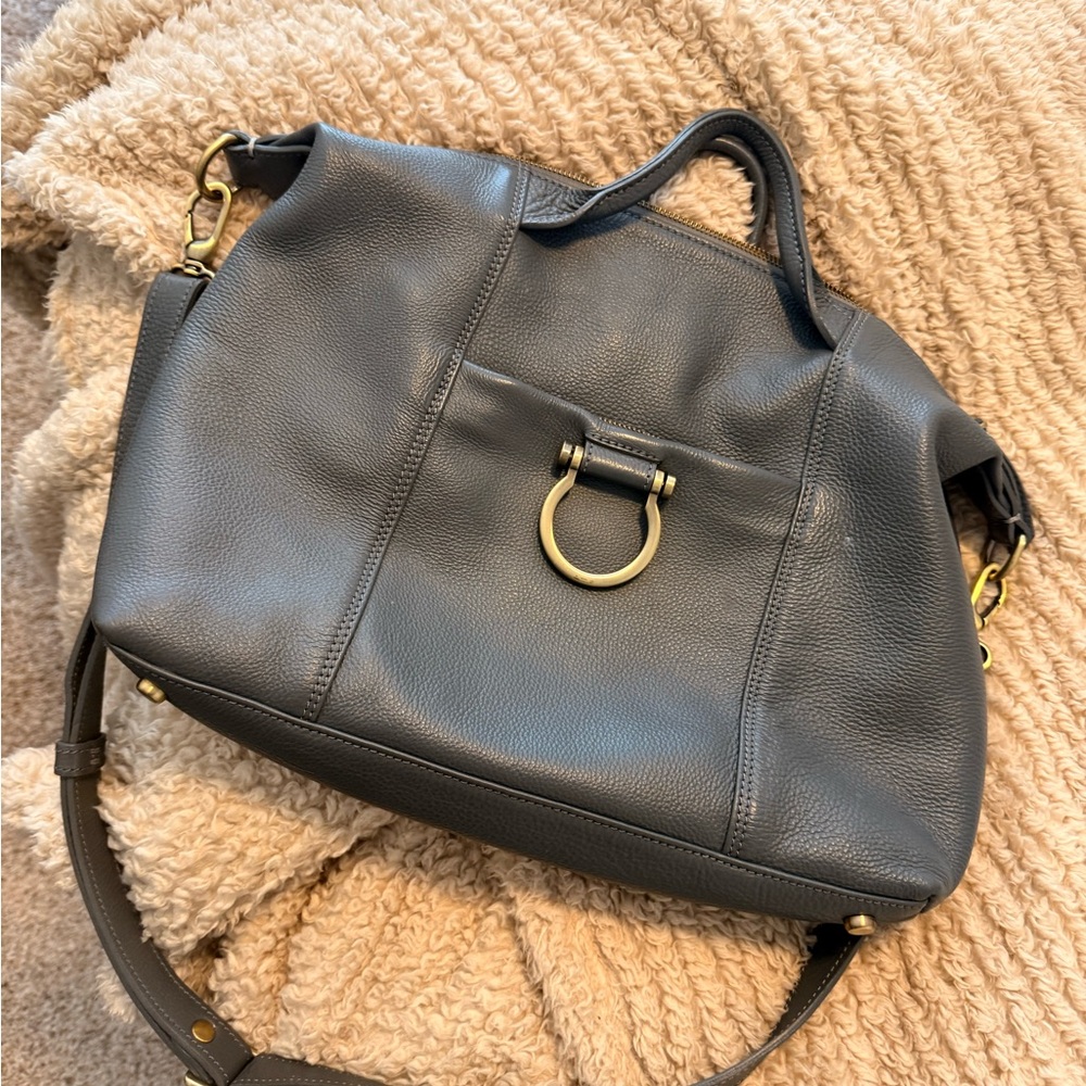 Chic Gray/slate blue sapahn Leather Shoulder and crossbody Bag